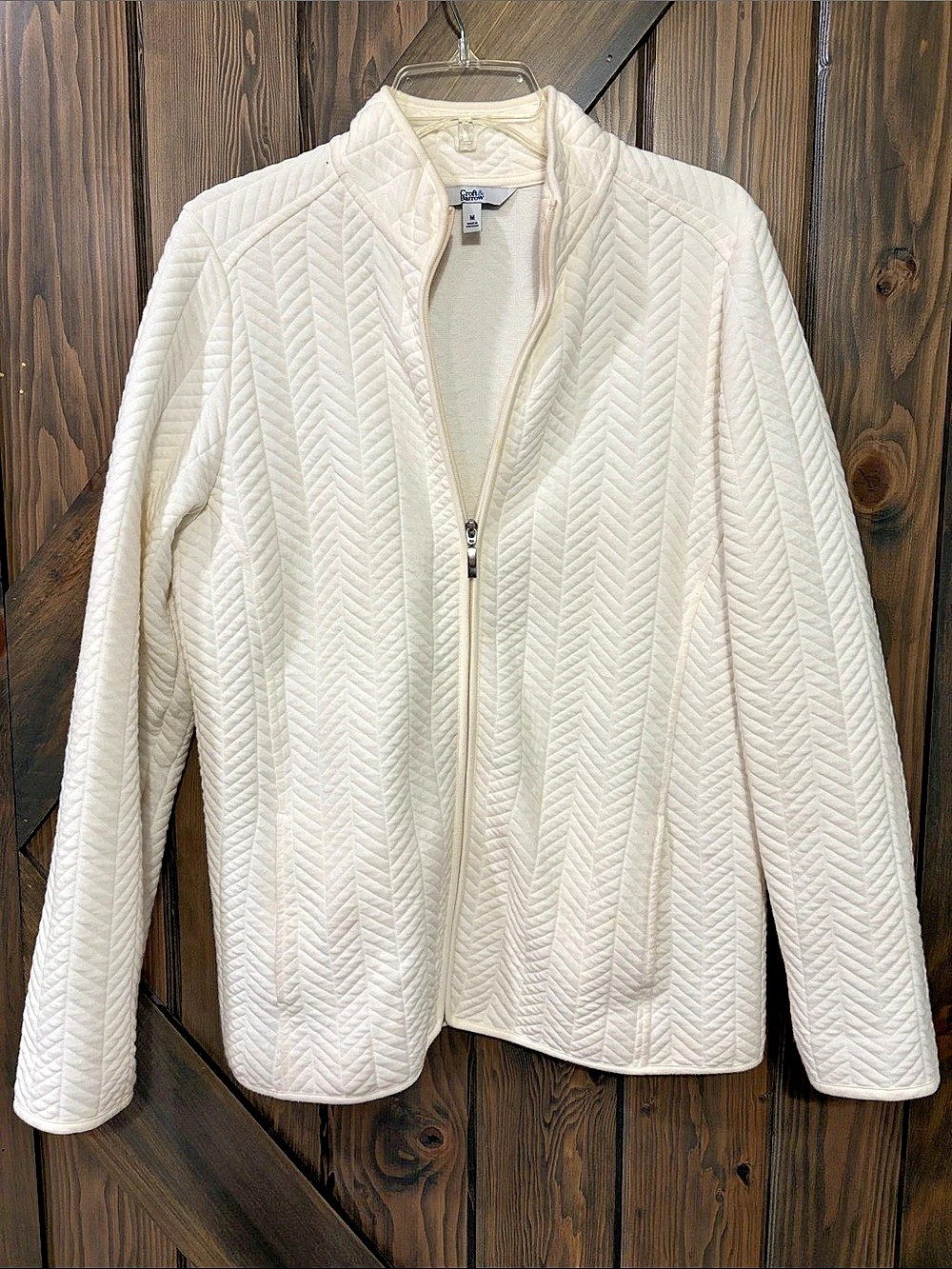 Croft & Barrow Quilted Zip Up Jacket in Cream Size Medium